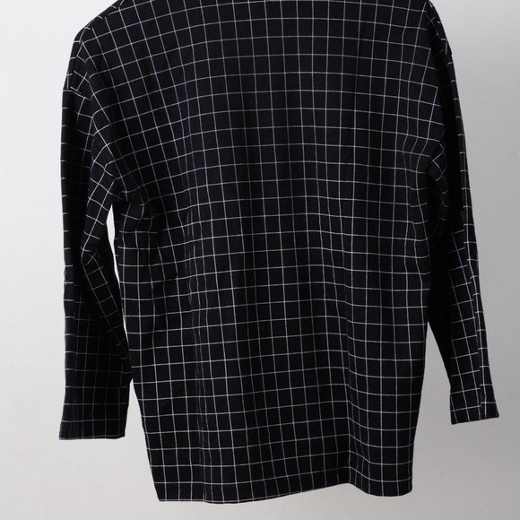 OAK + FORT Grid style long sleeve crewneck blouse - Picture 2 of 4